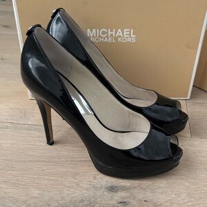 Michael Kors Glossy Black Peep Toe Heels